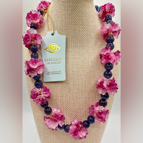 NWT Eye Candy Pink and Purple Floral Statement Necklace - Picture 1 of 4